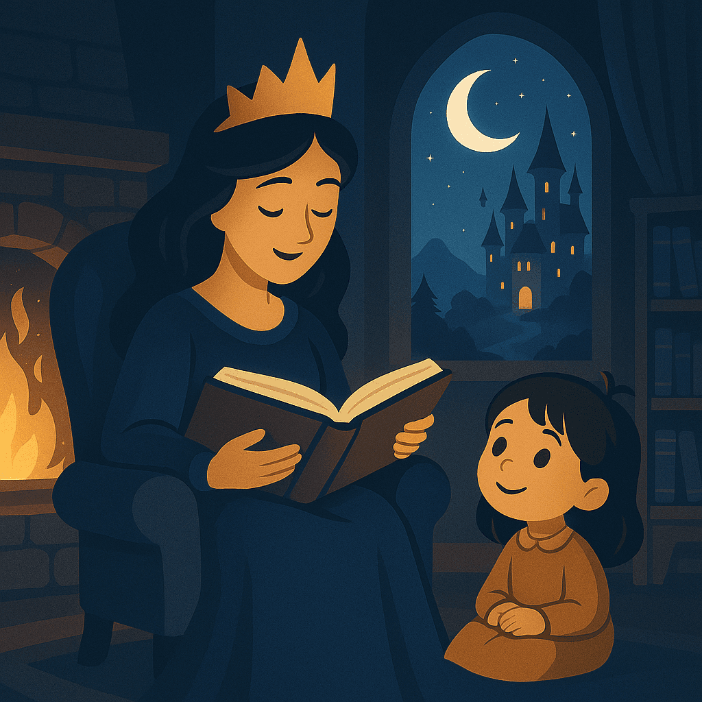 Księżniczka czytająca dziecku